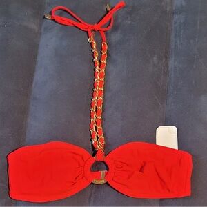 Michael Kors Red Bikini Top with Gold Chain Detail